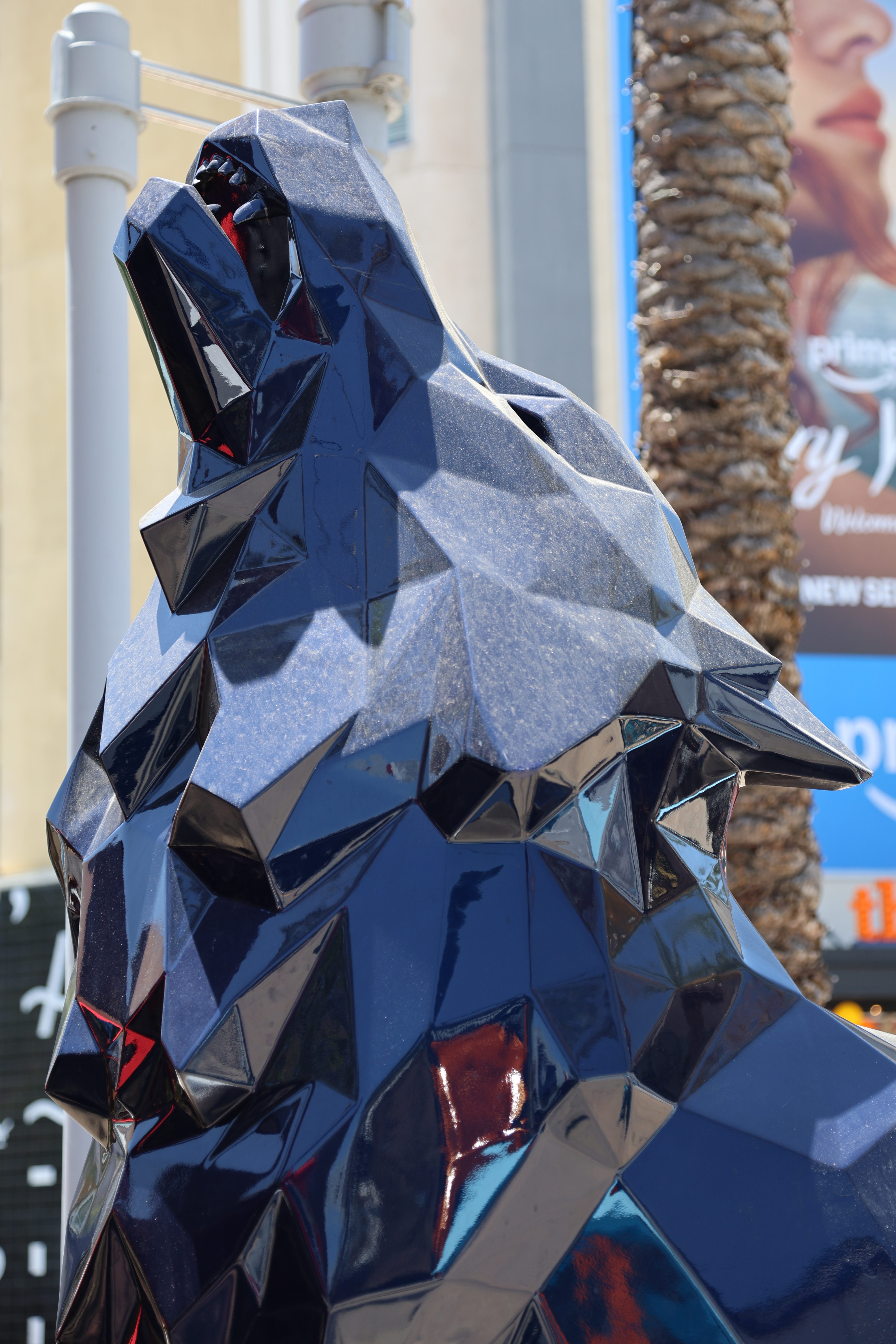Close-up of the navy wolf sculpture head